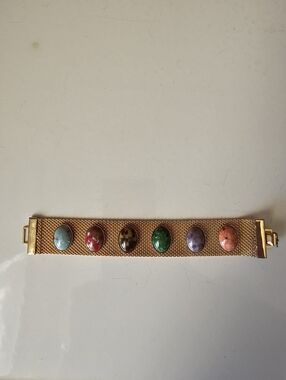 Sarah Coventry Cabochon Gold-Tone Mesh Bracelet